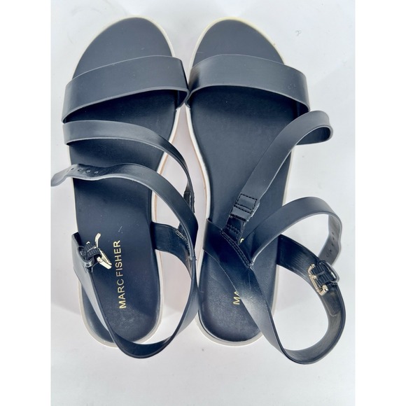 Marc Fisher Grandie Wedge Black Strappy cork low 1.5" Platform sandals sz 9M - Picture 10 of 10